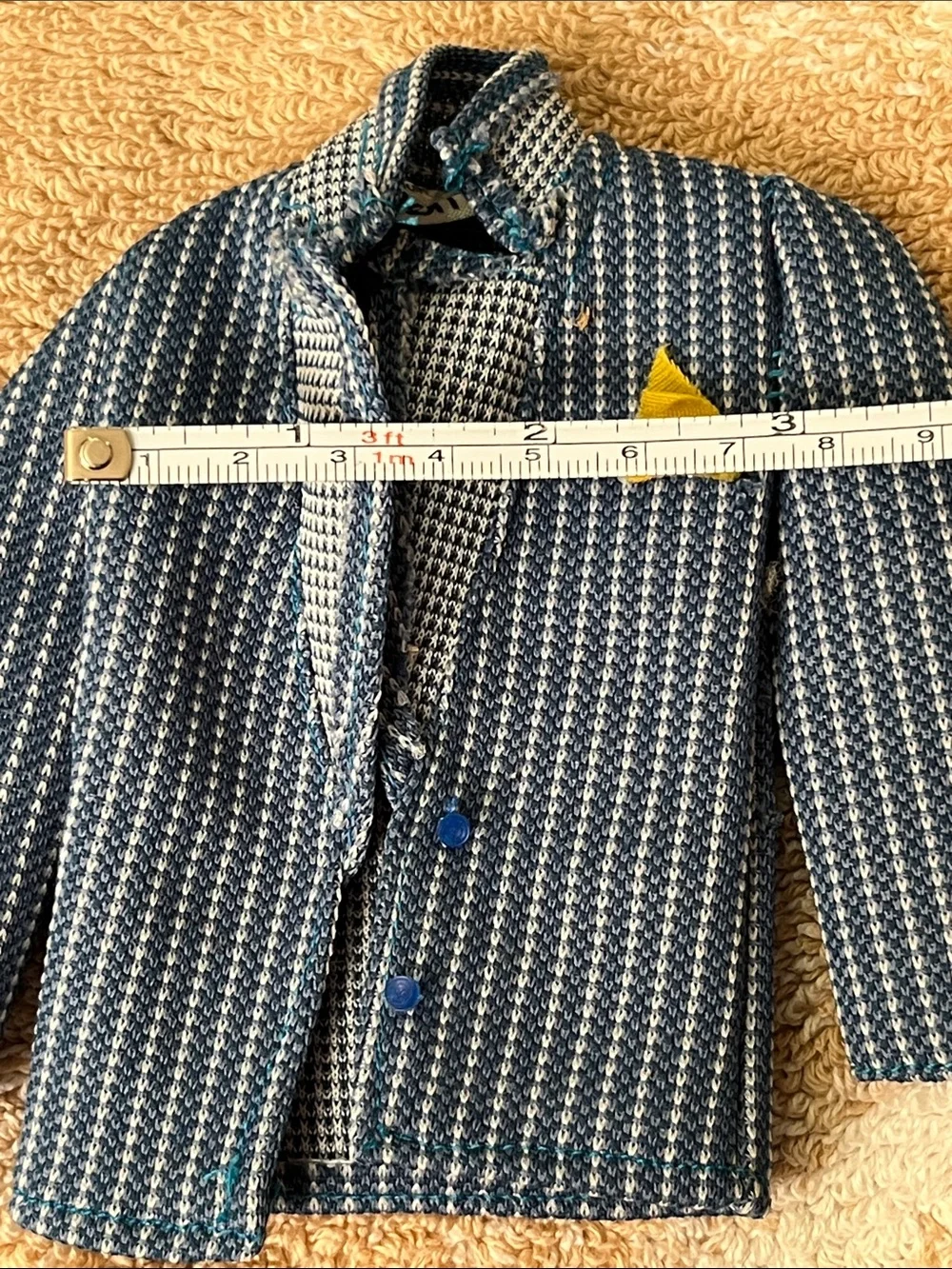 Blue Patterned Kids Doll Jacket with Yellow Pocket Accent